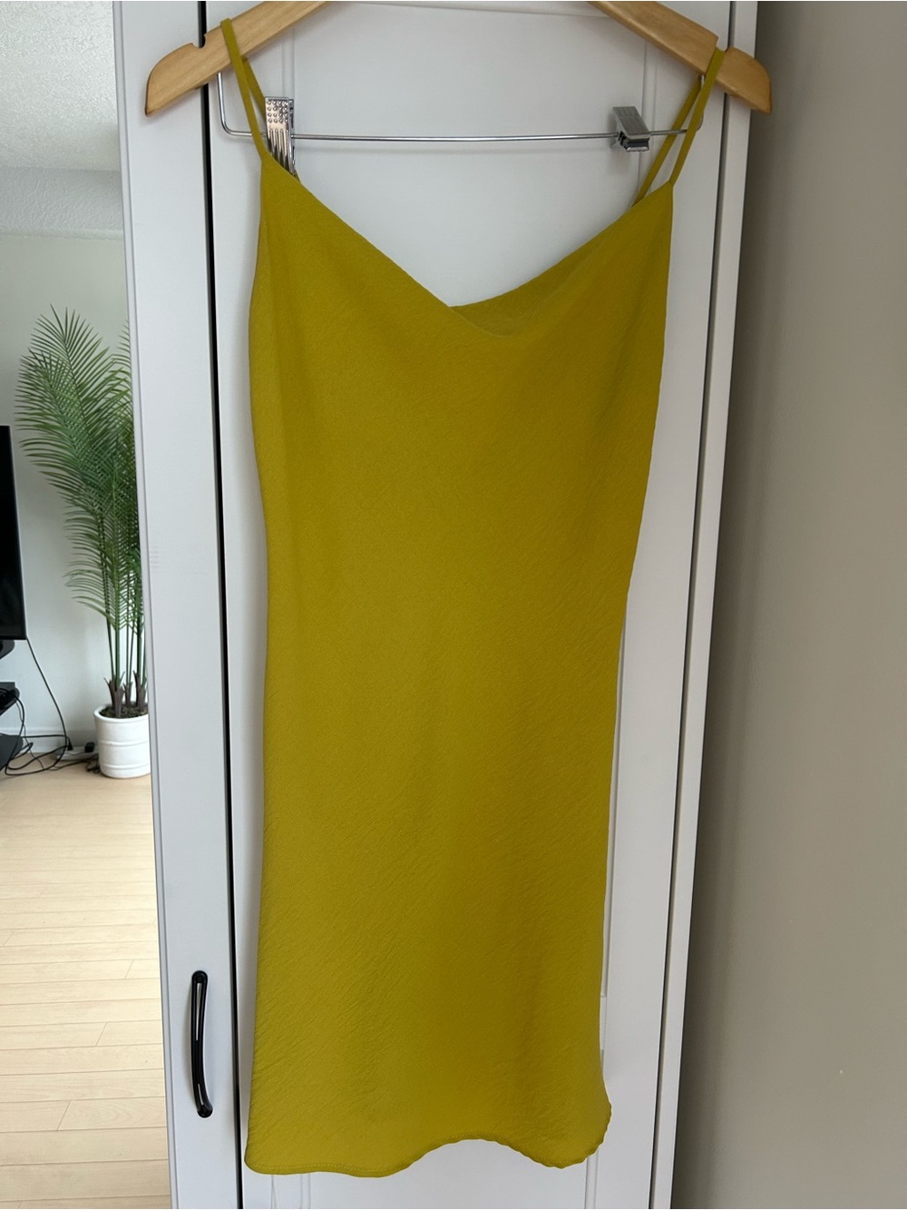 Yellow Slip Midi Dress with Cowl Neck